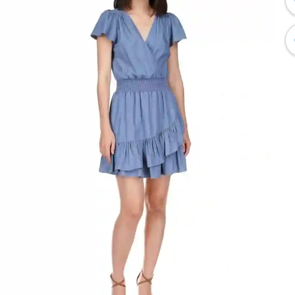 MICHAEL MICHAEL KORS Womens Blue Smocked Ruffled Tiered Unlined Pullover Flutter